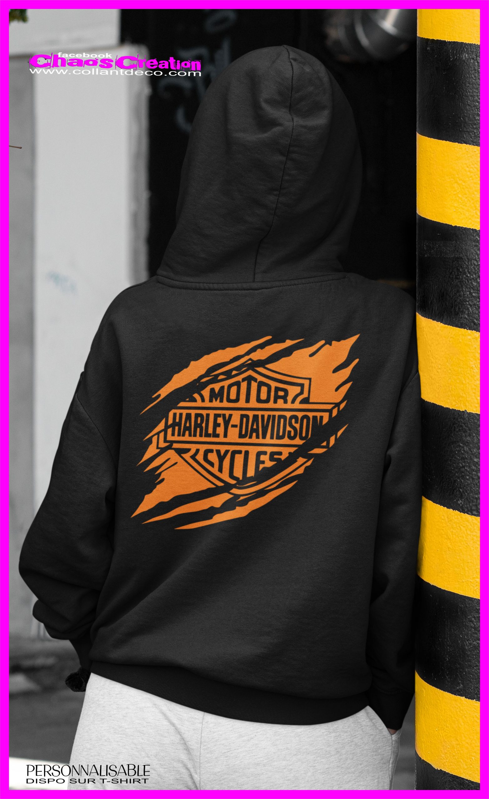 HODDIE FEMME NOIR DOS DECHIRER HARLEY ORANGE