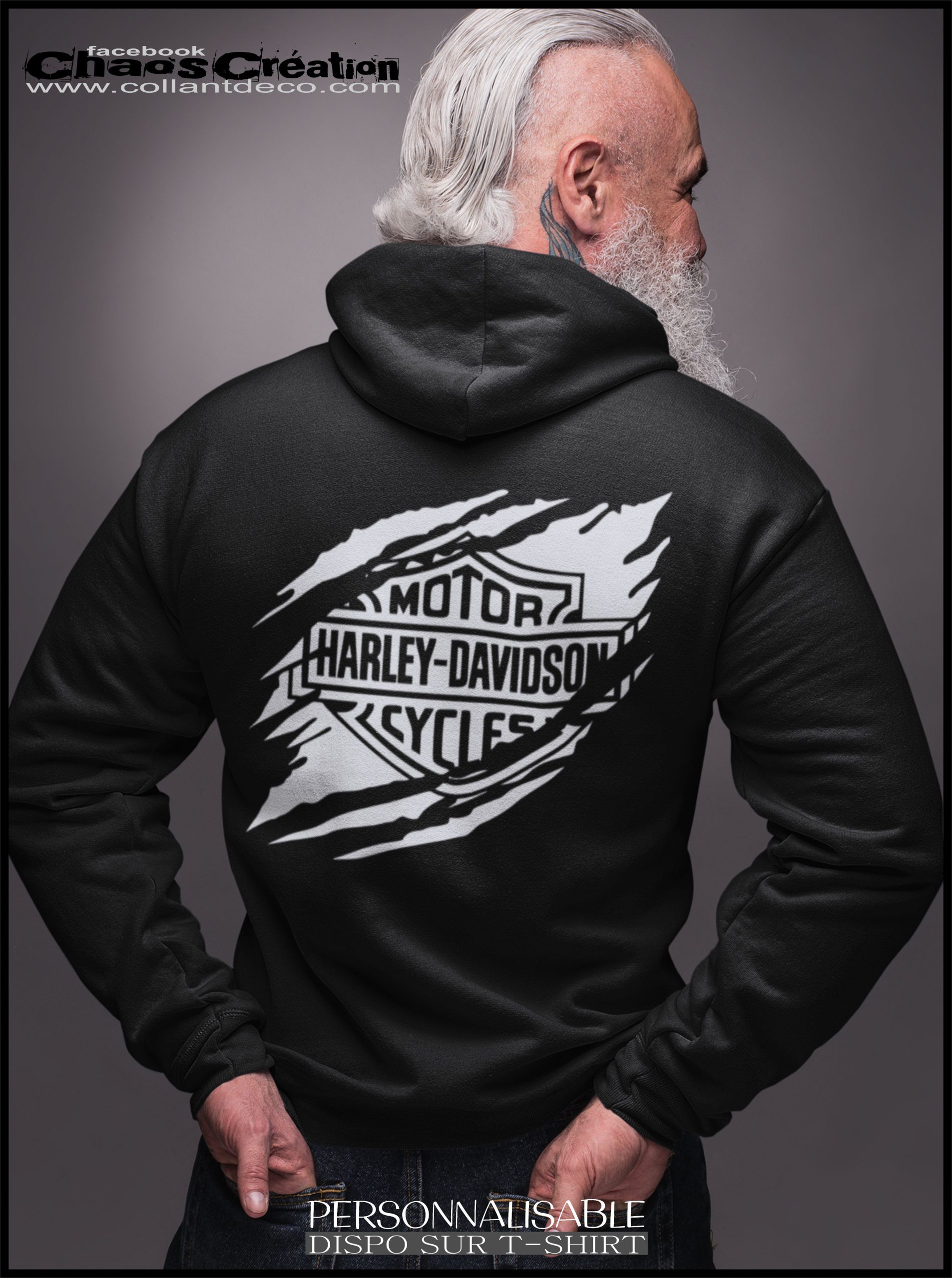 Hoodie : Hoddie Harley Davidson homme logo blanc dechirer (dos) – Collant  Déco/VisionGrafik