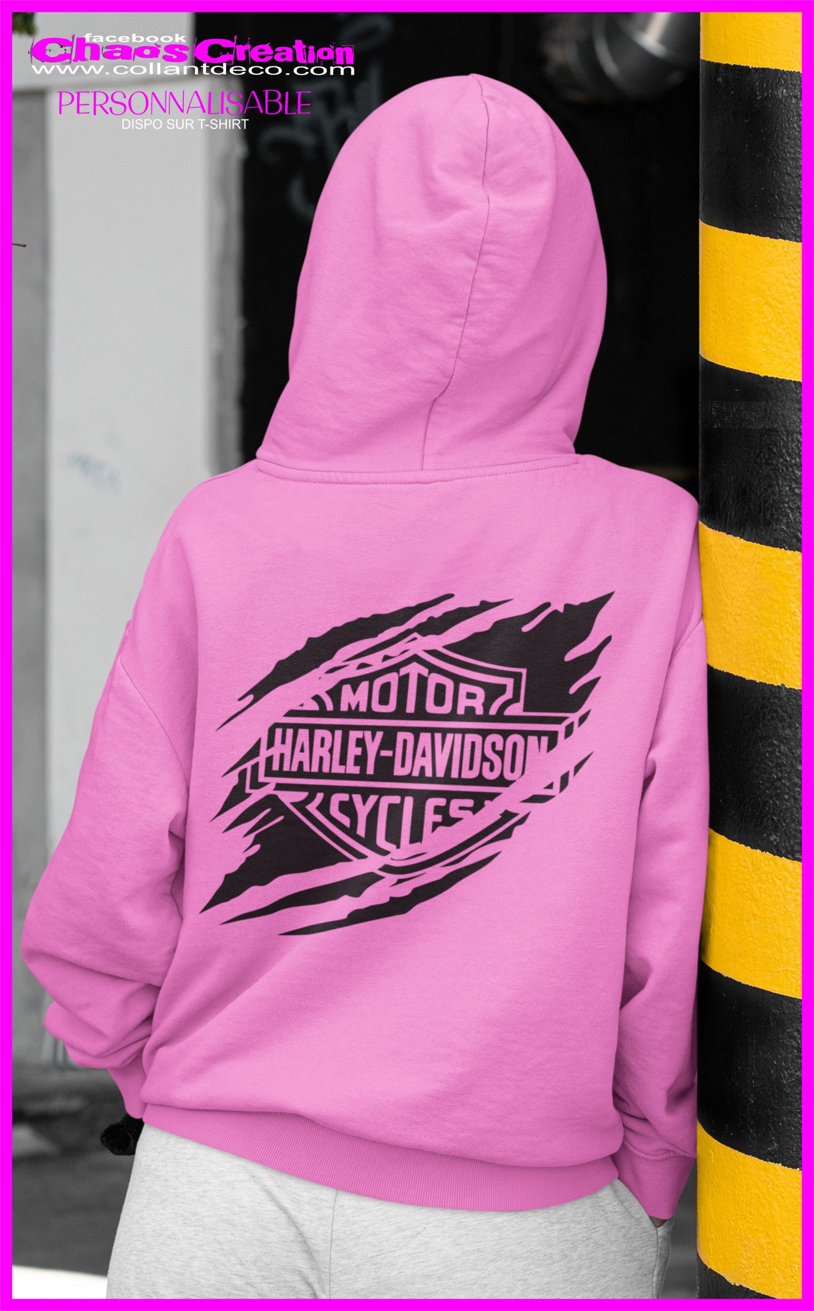 HOODIE ROSE DOS HARLEY DECHIRER NOIR